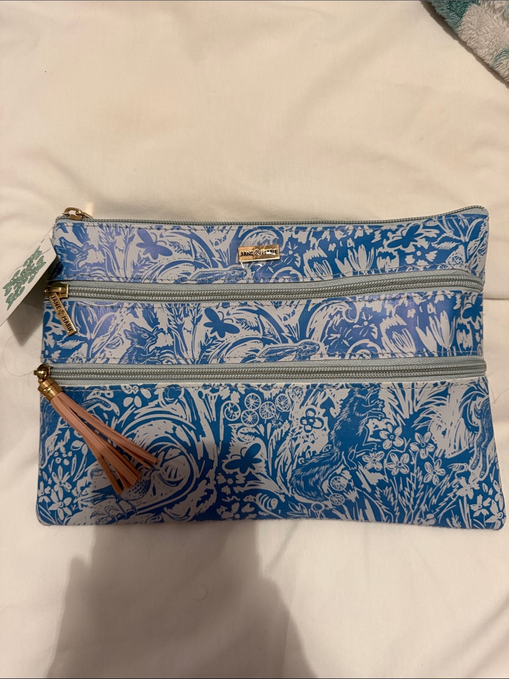 Jane Marie Floral Blue Zip Pouch Clutch